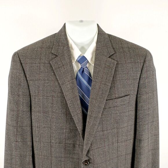 Michael Kors Wool Brown‎ Glen Plaid Windowpane 2 Button Sport Coat 40L